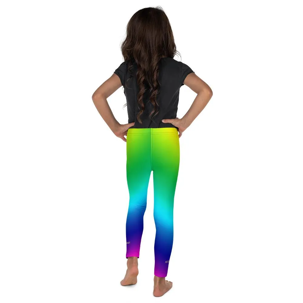 Bright Rainbow Girl's Tights, Ombre Print Designer Kid's Leggings Stretchy Pants- Made in USA/ EU