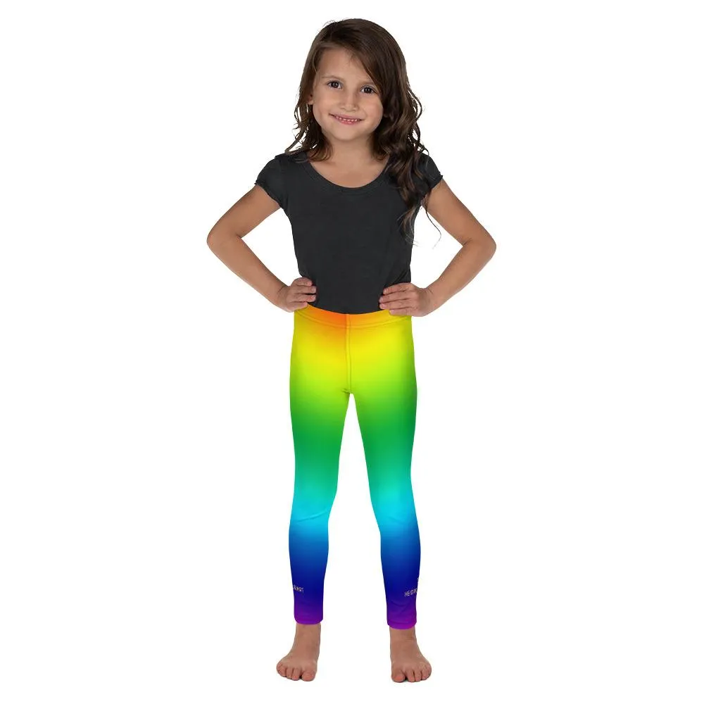 Bright Rainbow Girl's Tights, Ombre Print Designer Kid's Leggings Stretchy Pants- Made in USA/ EU