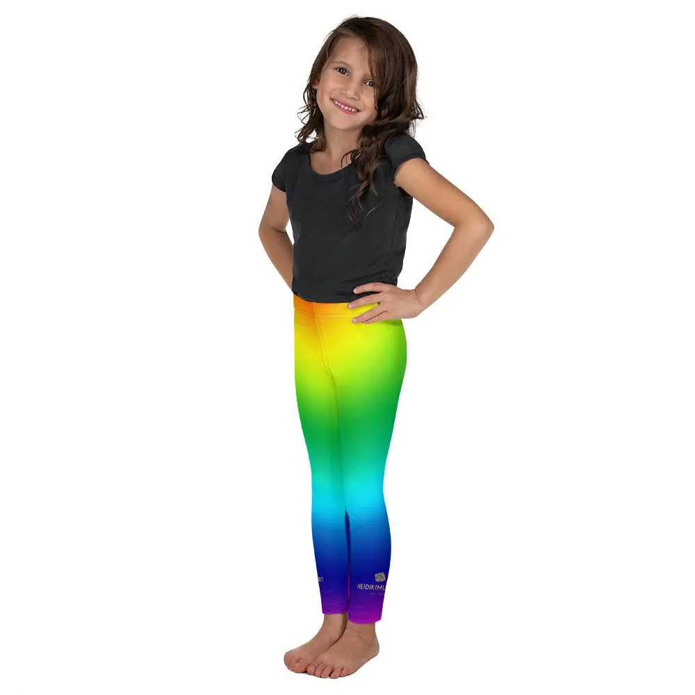 Bright Rainbow Girl's Tights, Ombre Print Designer Kid's Leggings Stretchy Pants- Made in USA/ EU