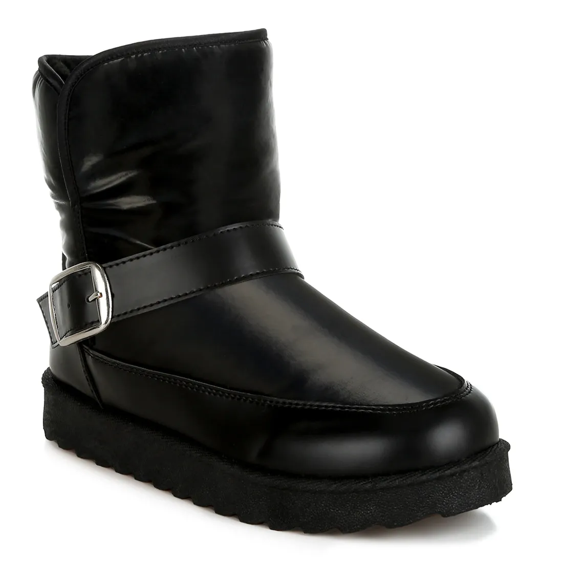 Buckle Strap Puffy Ankle Boots