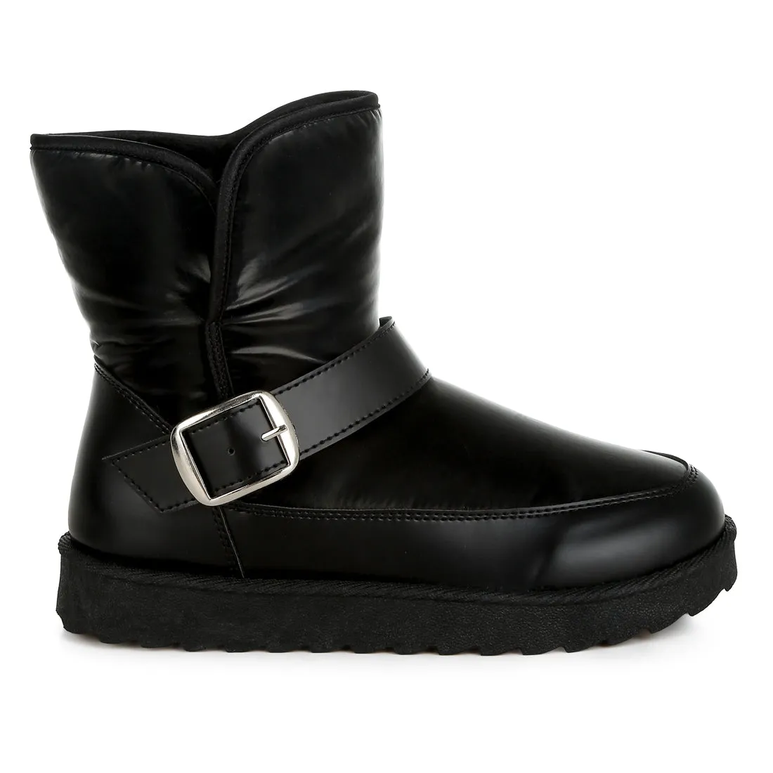 Buckle Strap Puffy Ankle Boots