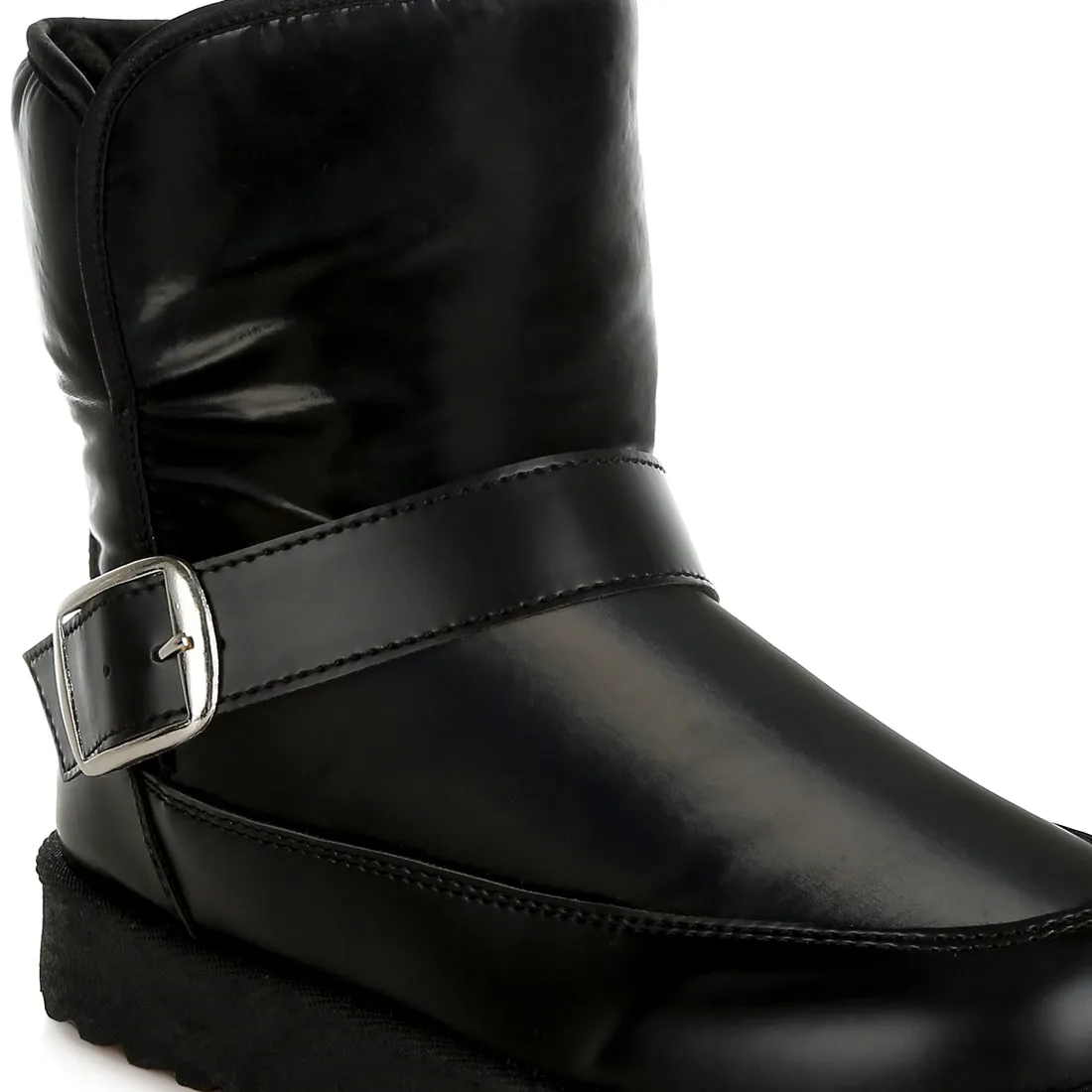 Buckle Strap Puffy Ankle Boots
