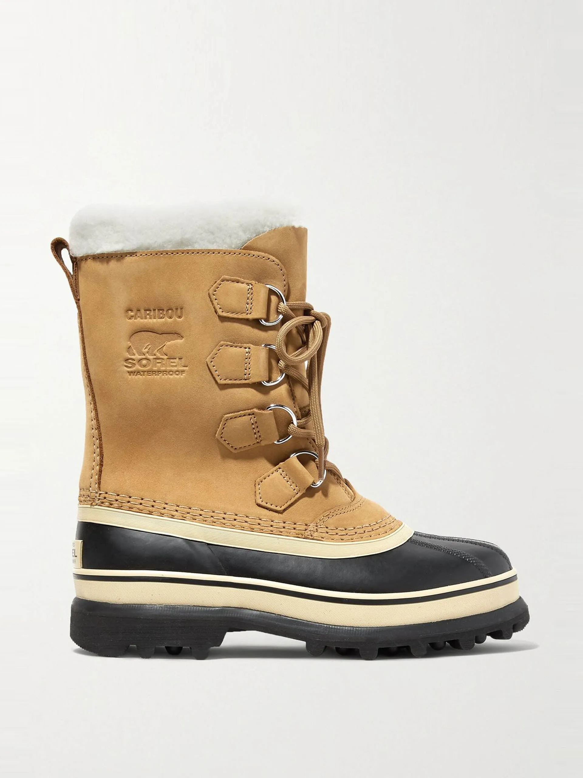 Caribou fleece-trim leather snow boots