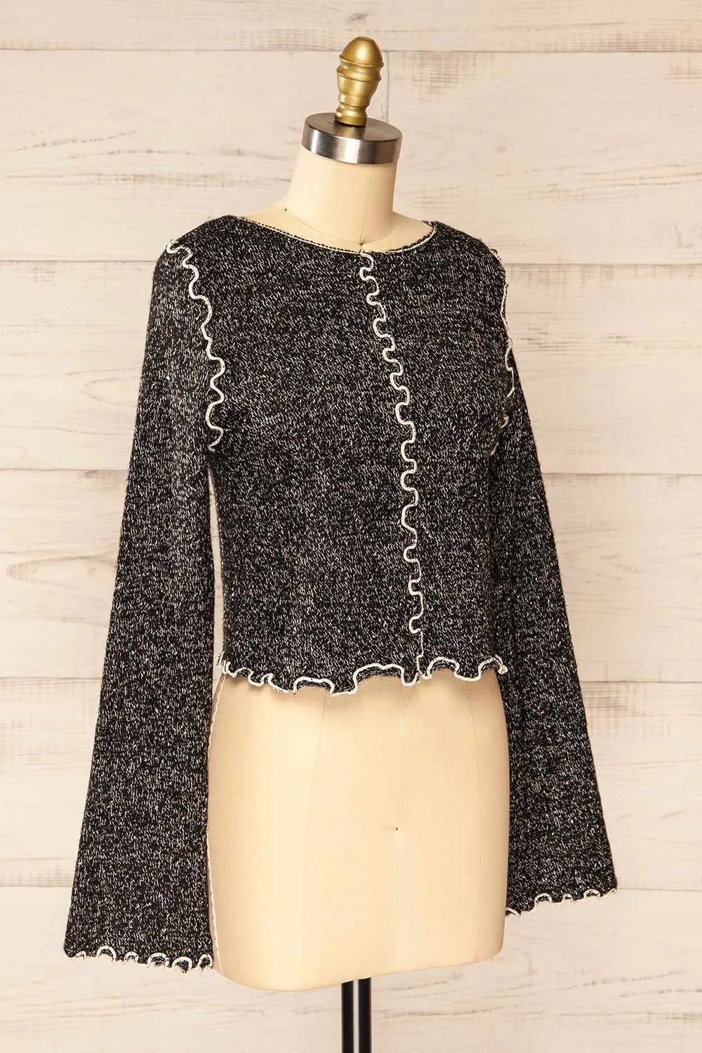 Castries | Black & White Long Sleeve Top w/ Frills