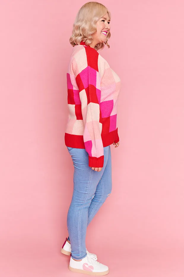 Check Mate Pink and Red Knit