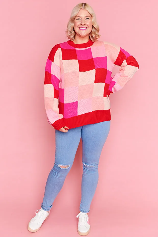 Check Mate Pink and Red Knit