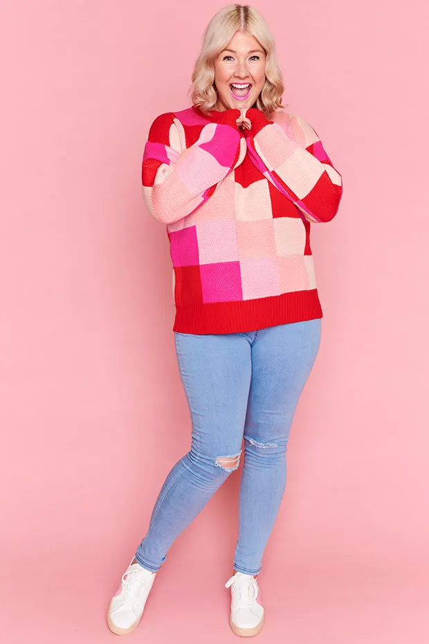 Check Mate Pink and Red Knit