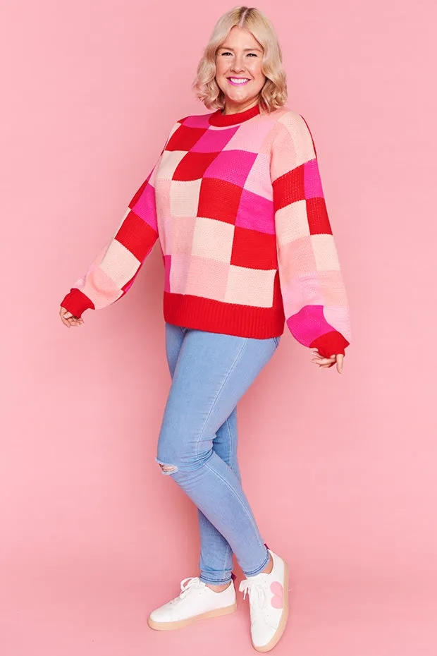 Check Mate Pink and Red Knit