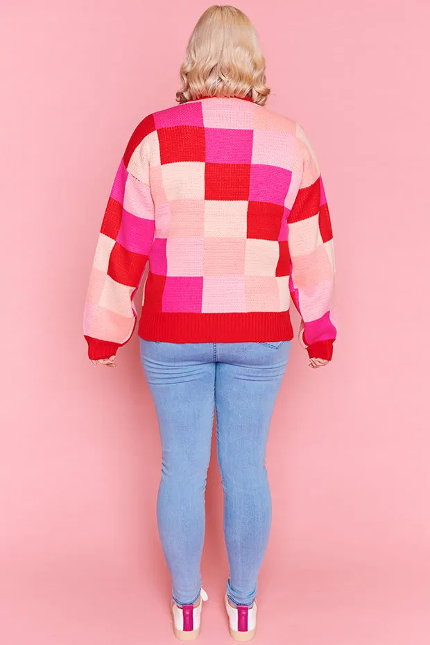Check Mate Pink and Red Knit