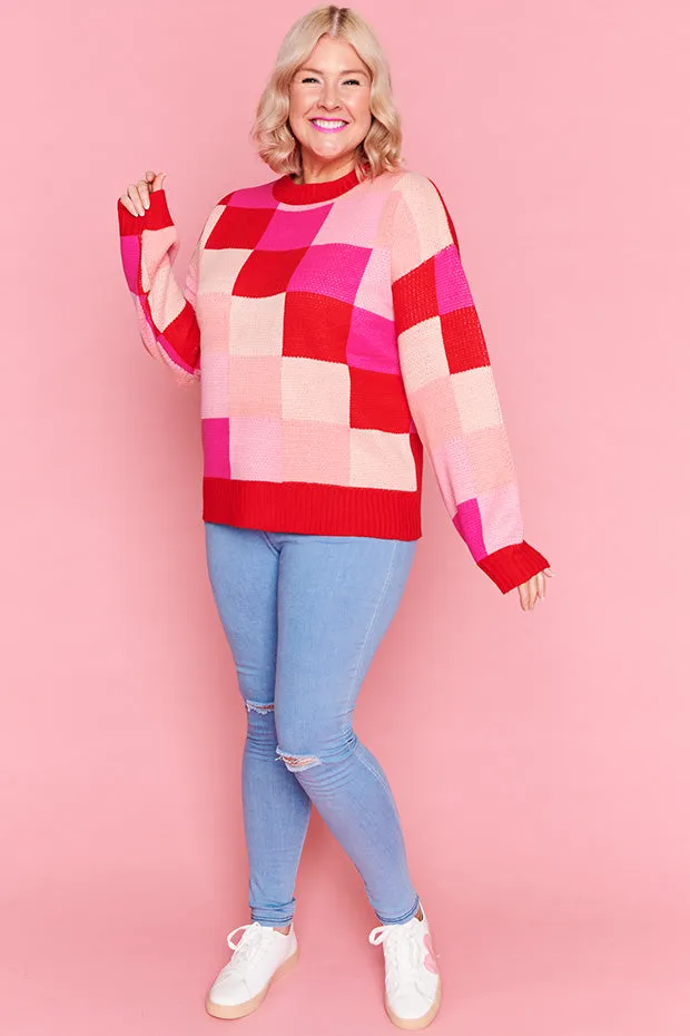 Check Mate Pink and Red Knit