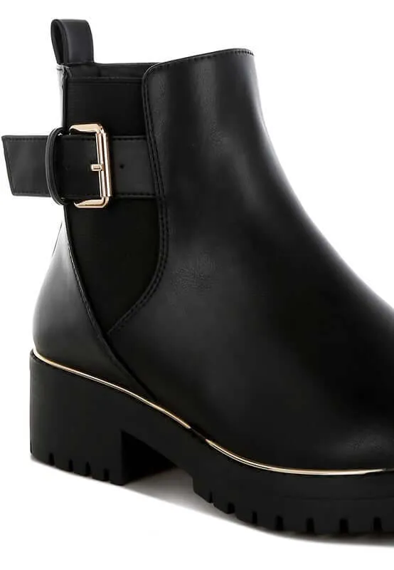 Chunky Buckle Detail Ankle Boots
