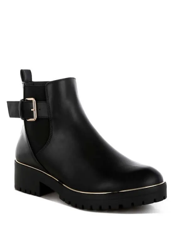 Chunky Buckle Detail Ankle Boots