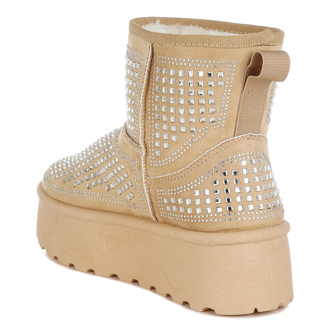 Chunky Rhinestones Ankle Boots