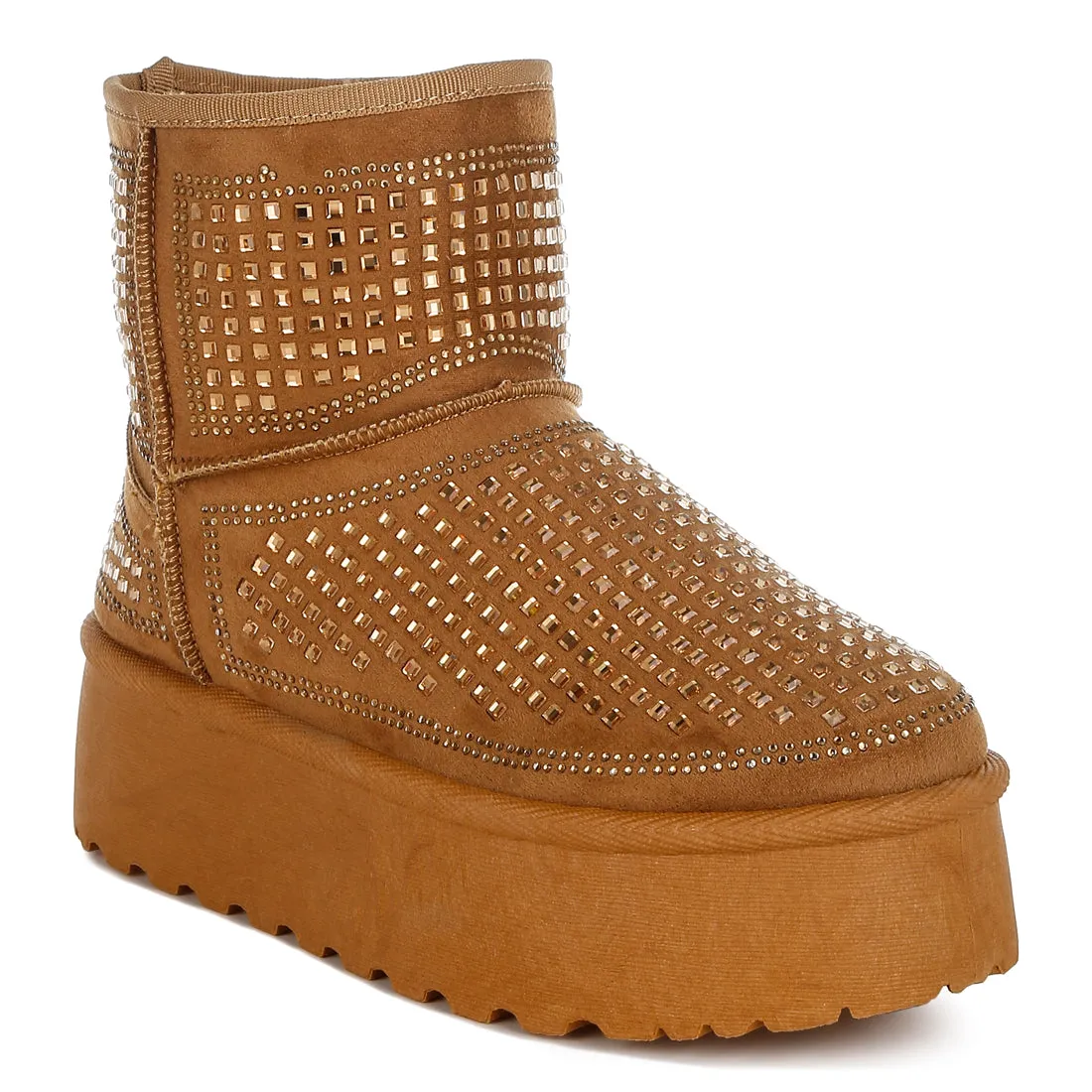 Chunky Rhinestones Ankle Boots