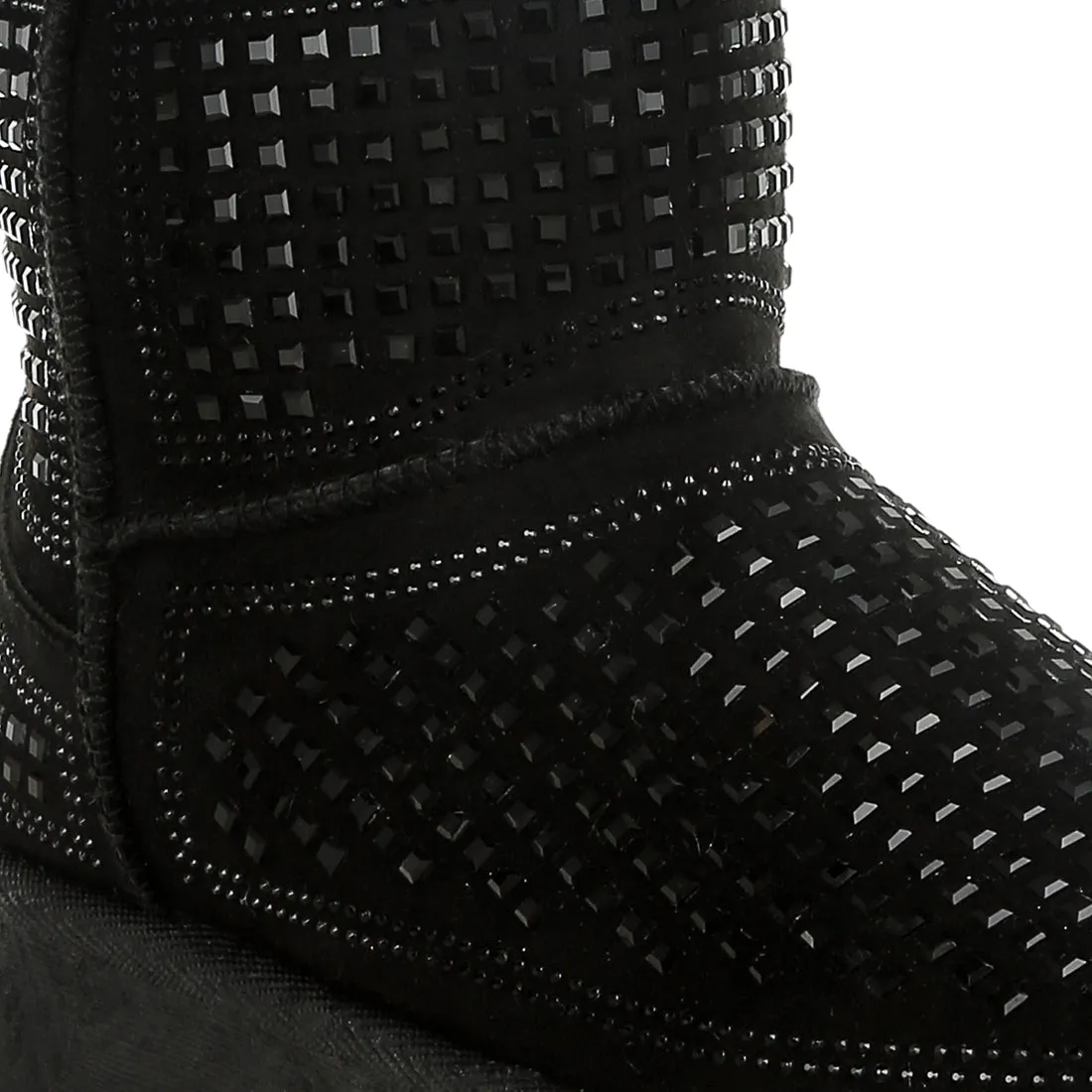 Chunky Rhinestones Ankle Boots