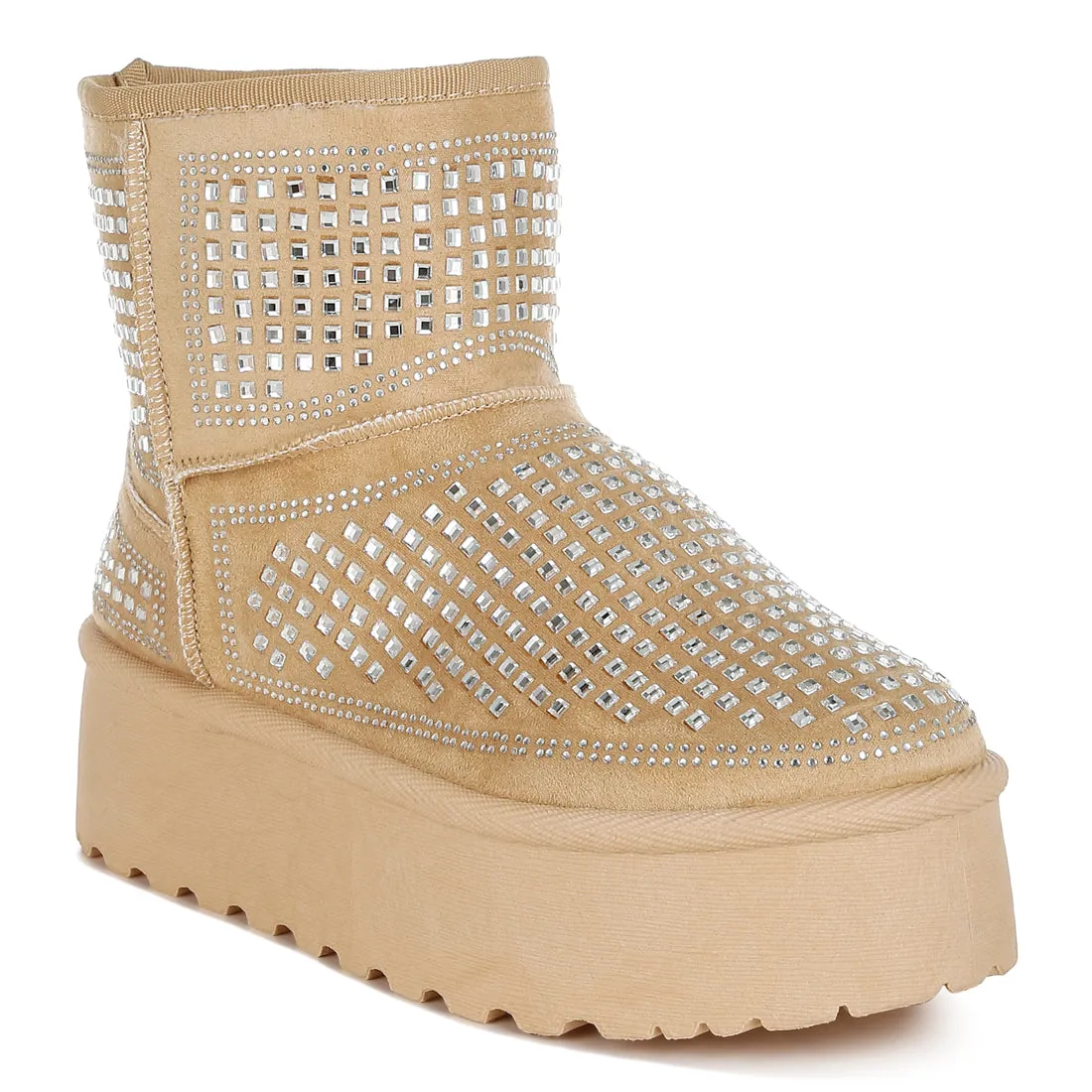 Chunky Rhinestones Ankle Boots