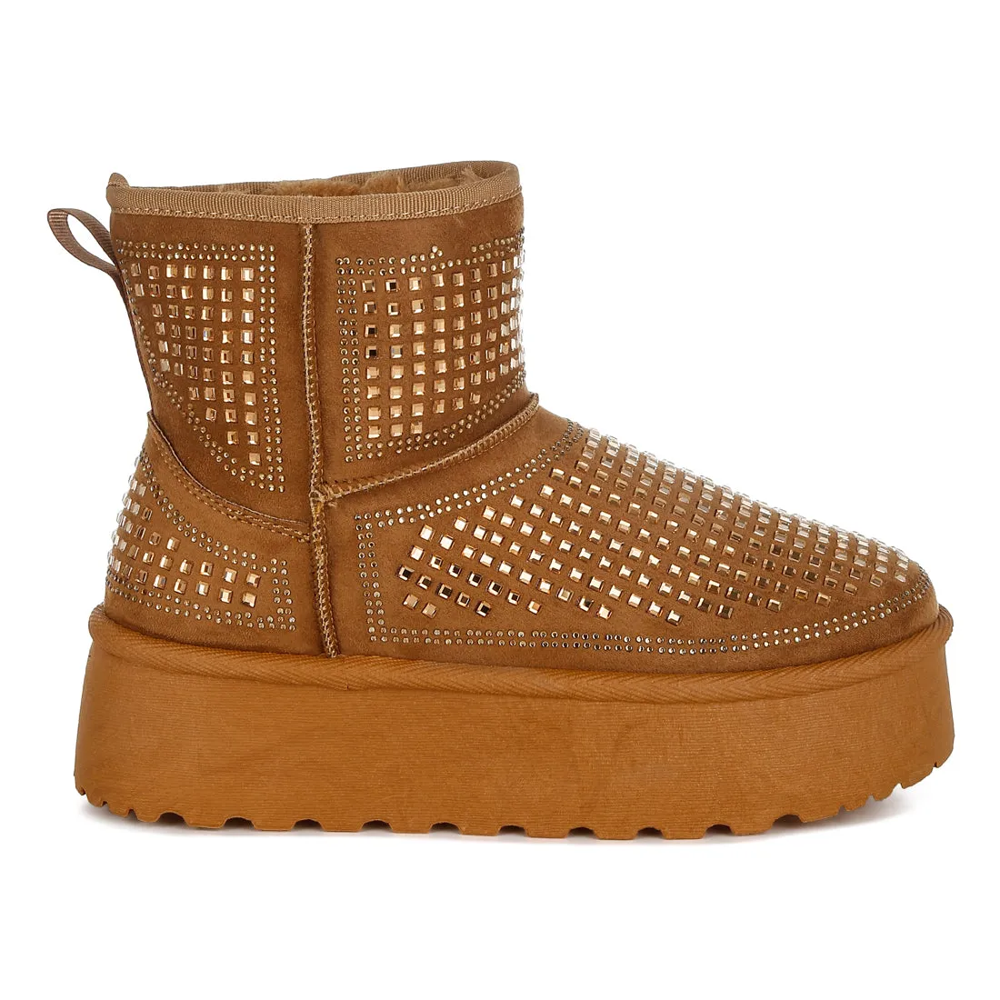 Chunky Rhinestones Ankle Boots