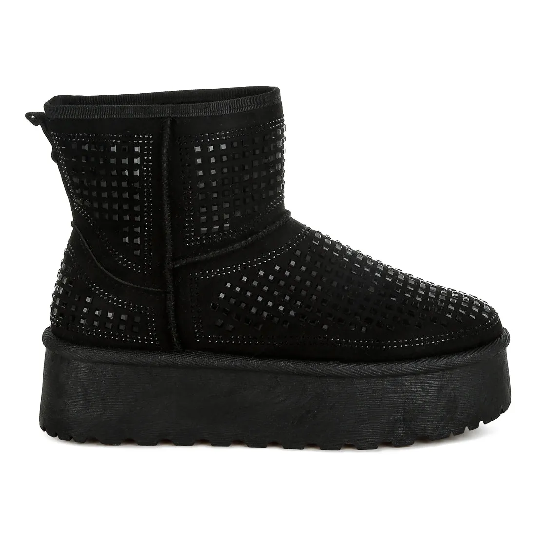Chunky Rhinestones Ankle Boots