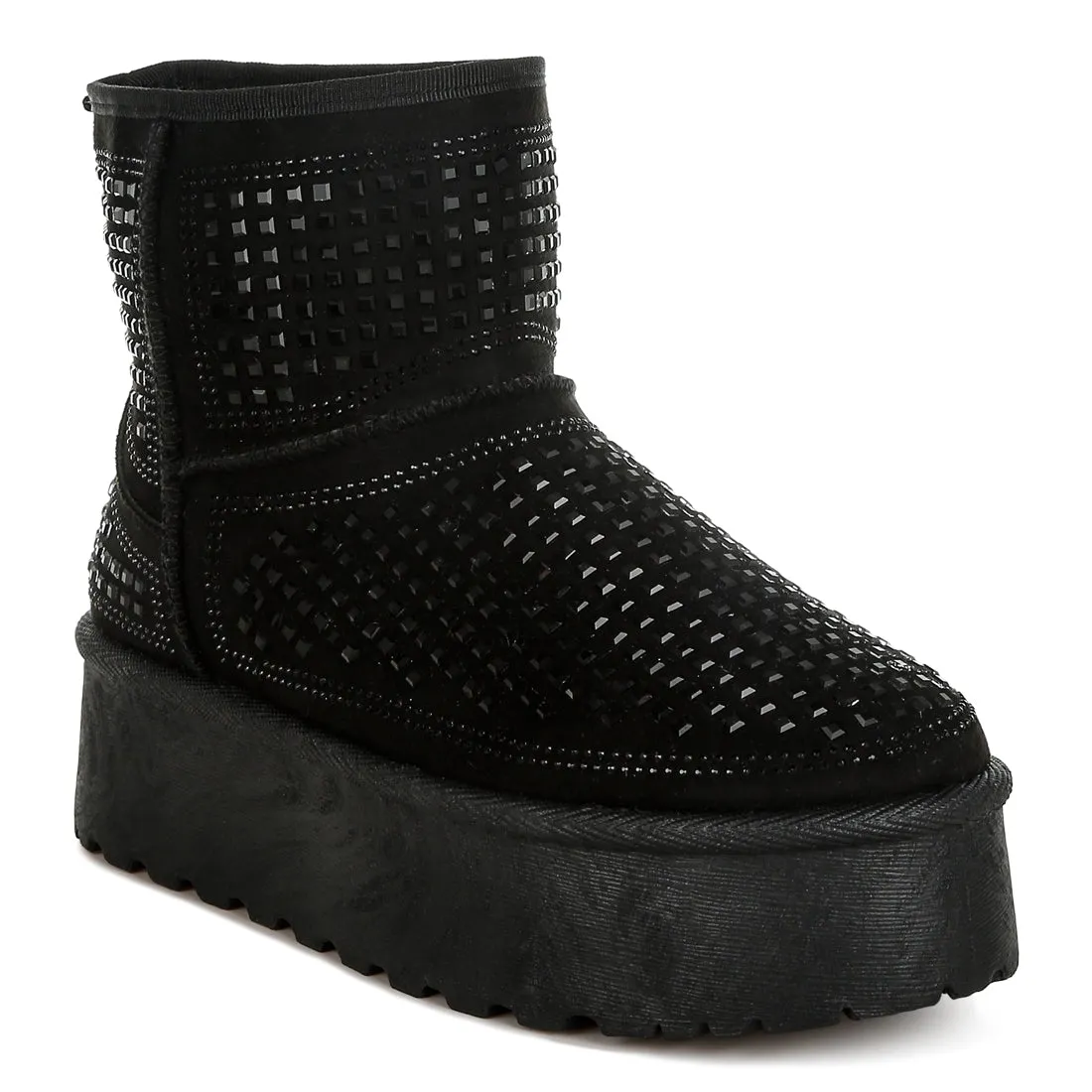 Chunky Rhinestones Ankle Boots