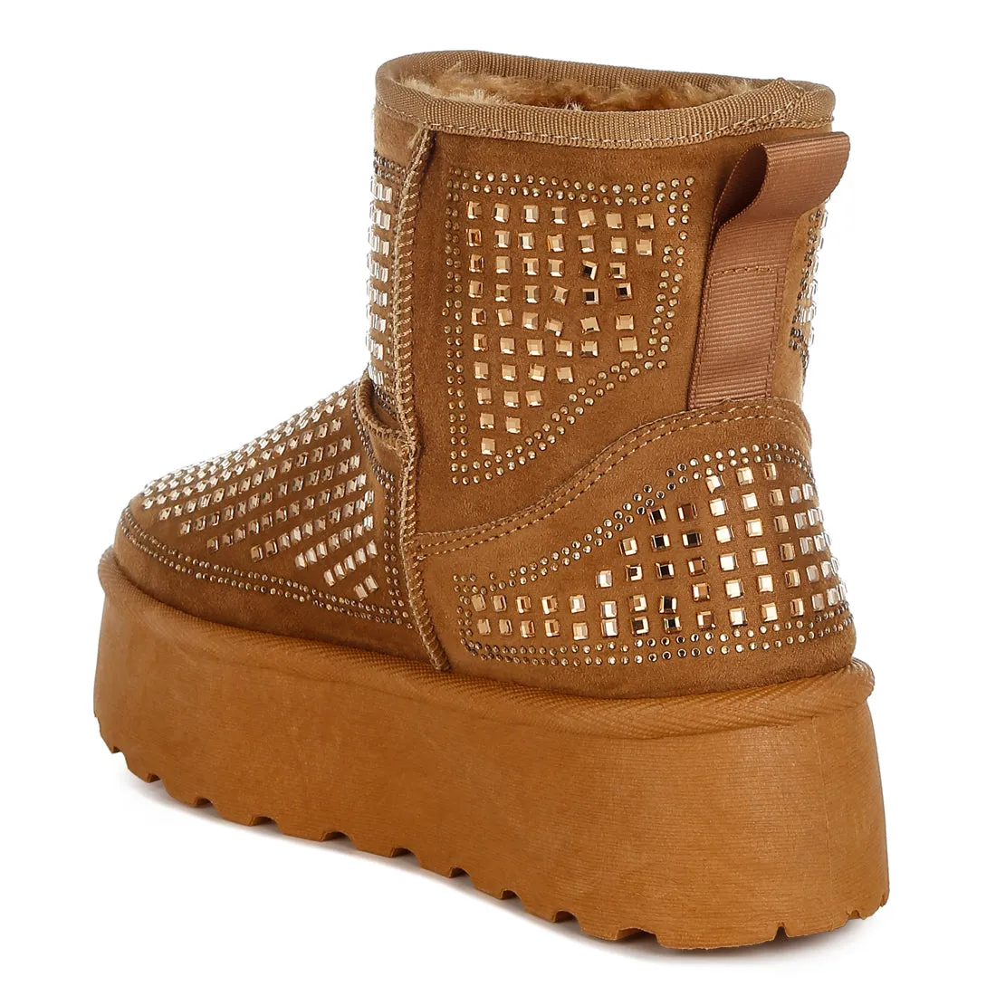 Chunky Rhinestones Ankle Boots
