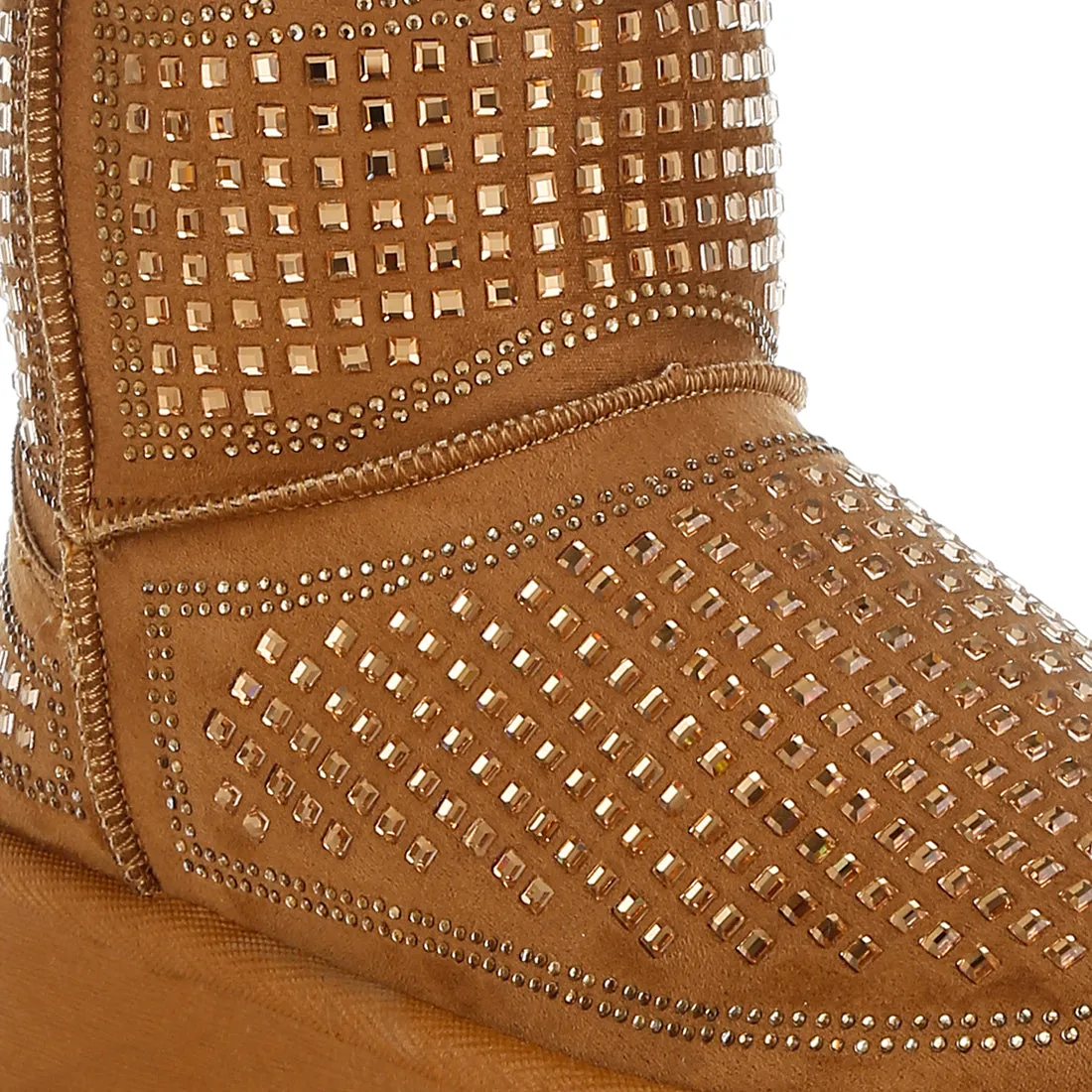 Chunky Rhinestones Ankle Boots