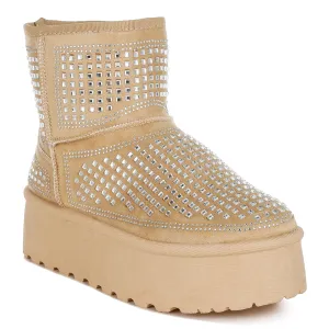 Chunky Rhinestones Ankle Boots
