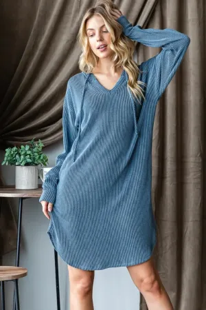 Cindy Ribbed Long Sleeve Hooded Dress