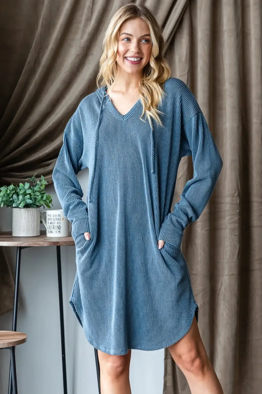 Cindy Ribbed Long Sleeve Hooded Dress
