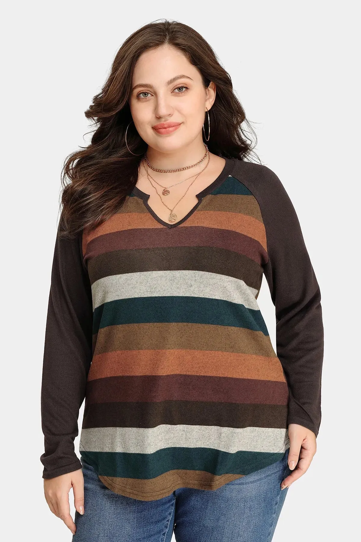 Colorful Striped Patchwork V Neck Shirt