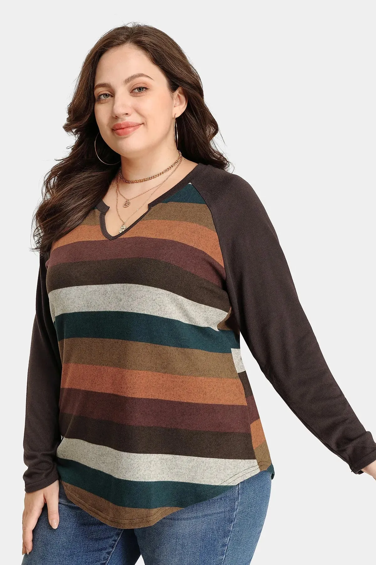 Colorful Striped Patchwork V Neck Shirt