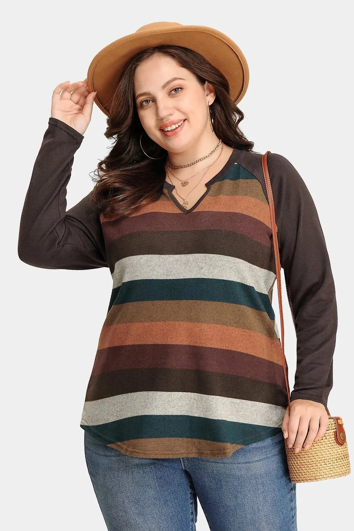 Colorful Striped Patchwork V Neck Shirt