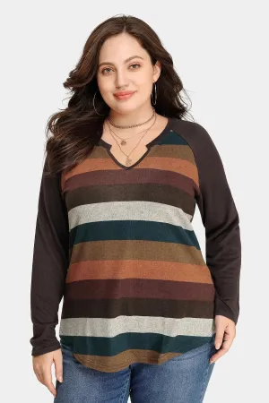 Colorful Striped Patchwork V Neck Shirt