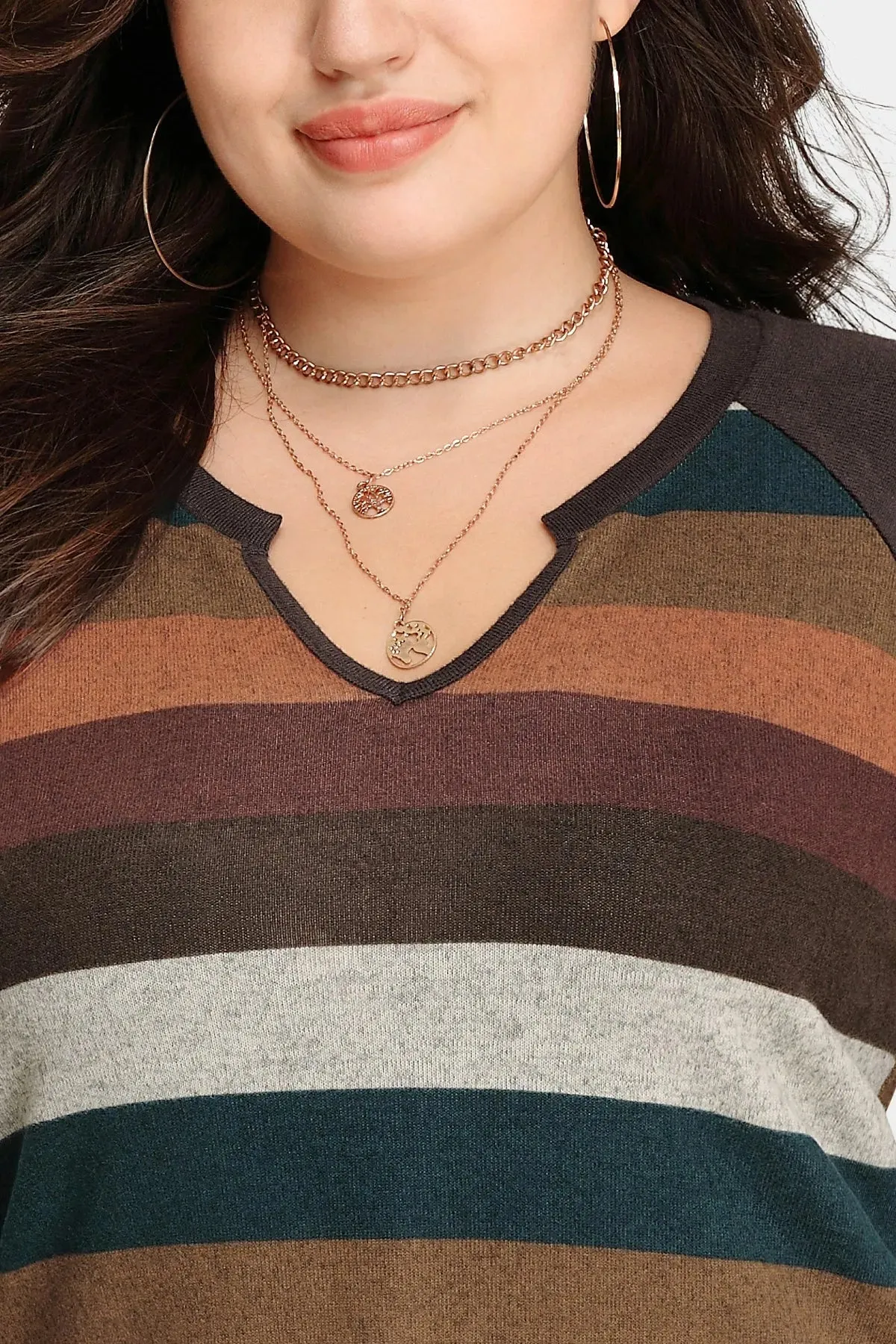 Colorful Striped Patchwork V Neck Shirt