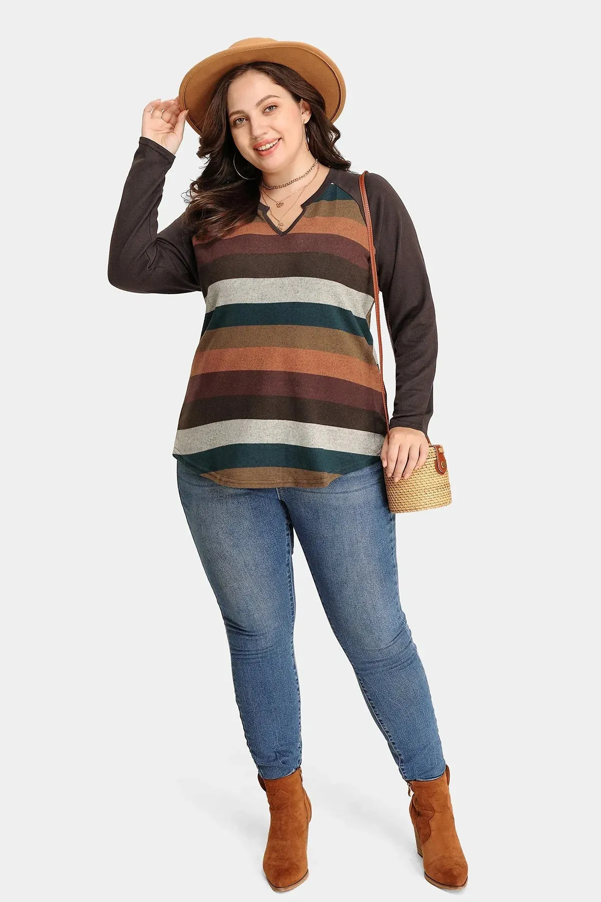 Colorful Striped Patchwork V Neck Shirt