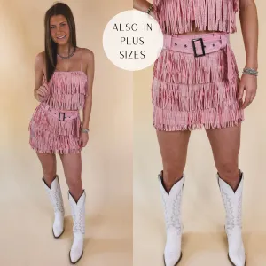 Cowboy Killer Crystal Fringe Mini Skirt in Light Pink