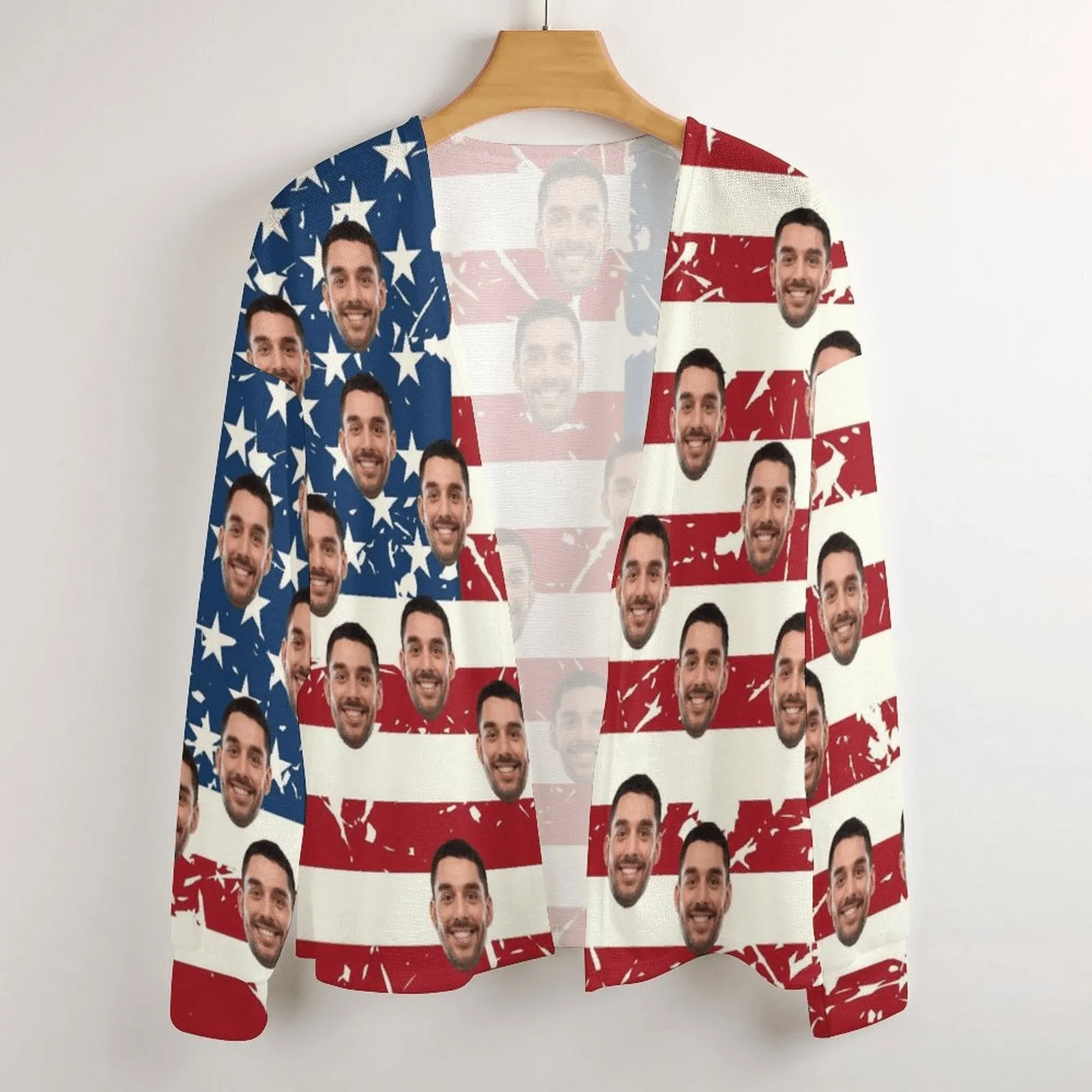 Custom Face Blouse Top Flag Stripes Women's Drop Shoulder Cardigan Loose Outwear