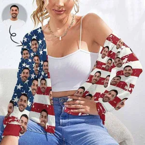 Custom Face Blouse Top Flag Stripes Women's Drop Shoulder Cardigan Loose Outwear