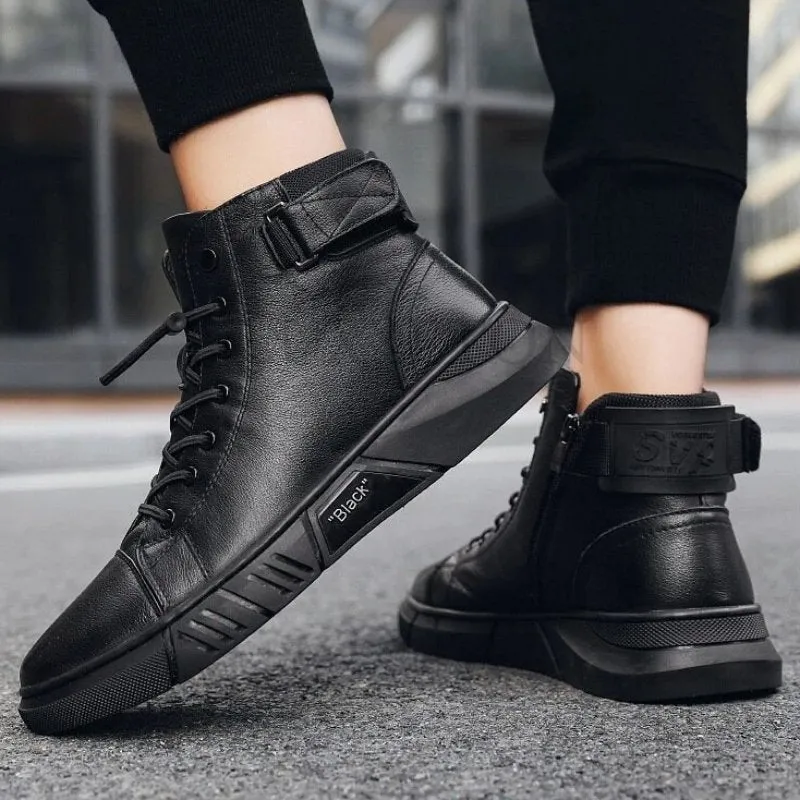 Cuzcare Men Ankle Boots Velcro Leather Walking Orthopedic Shoes