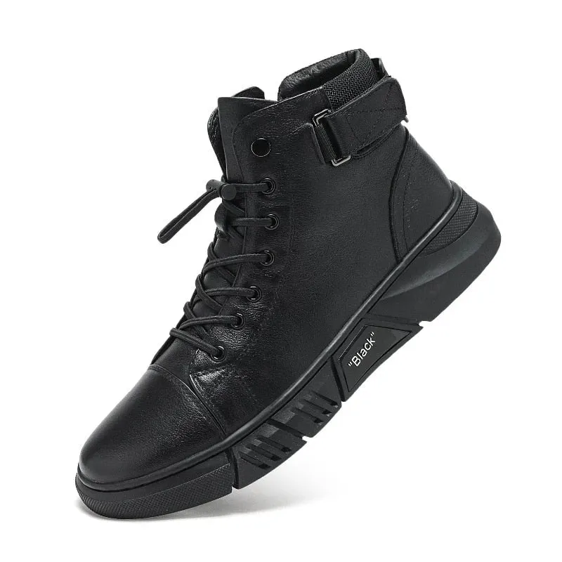 Cuzcare Men Ankle Boots Velcro Leather Walking Orthopedic Shoes