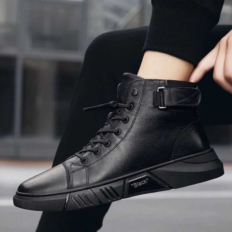 Cuzcare Men Ankle Boots Velcro Leather Walking Orthopedic Shoes