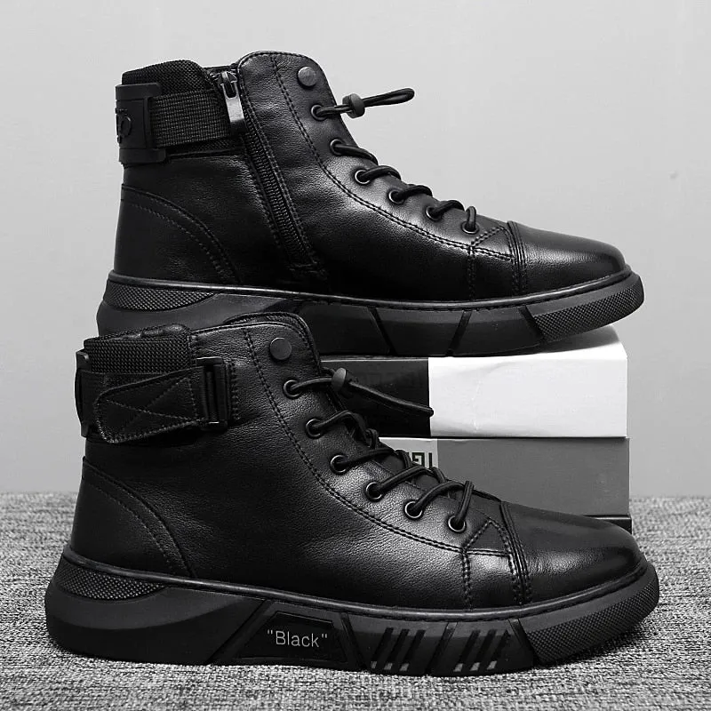 Cuzcare Men Ankle Boots Velcro Leather Walking Orthopedic Shoes