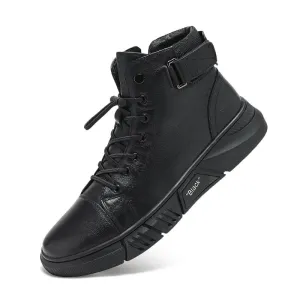 Cuzcare Men Ankle Boots Velcro Leather Walking Orthopedic Shoes