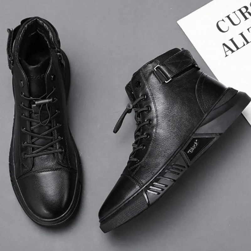 Cuzcare Men Ankle Boots Velcro Leather Walking Orthopedic Shoes