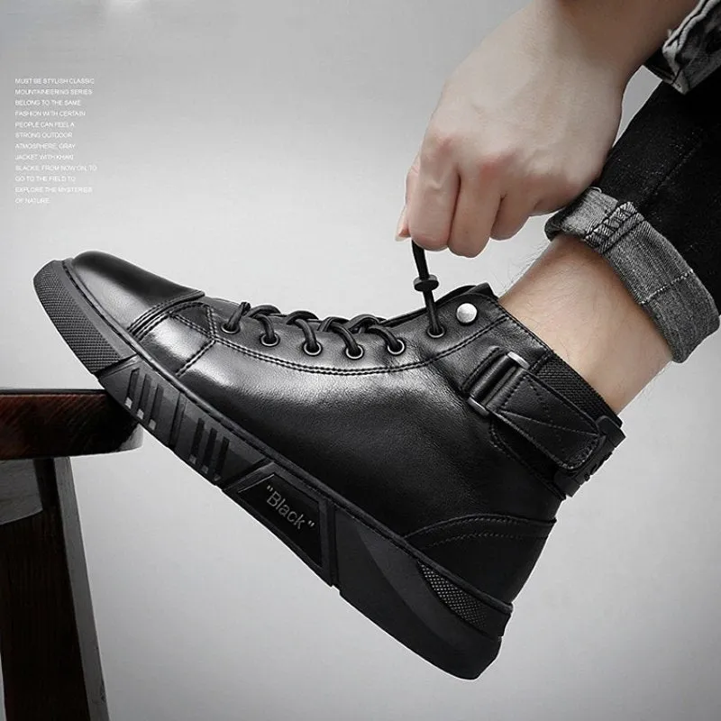 Cuzcare Men Ankle Boots Velcro Leather Walking Orthopedic Shoes