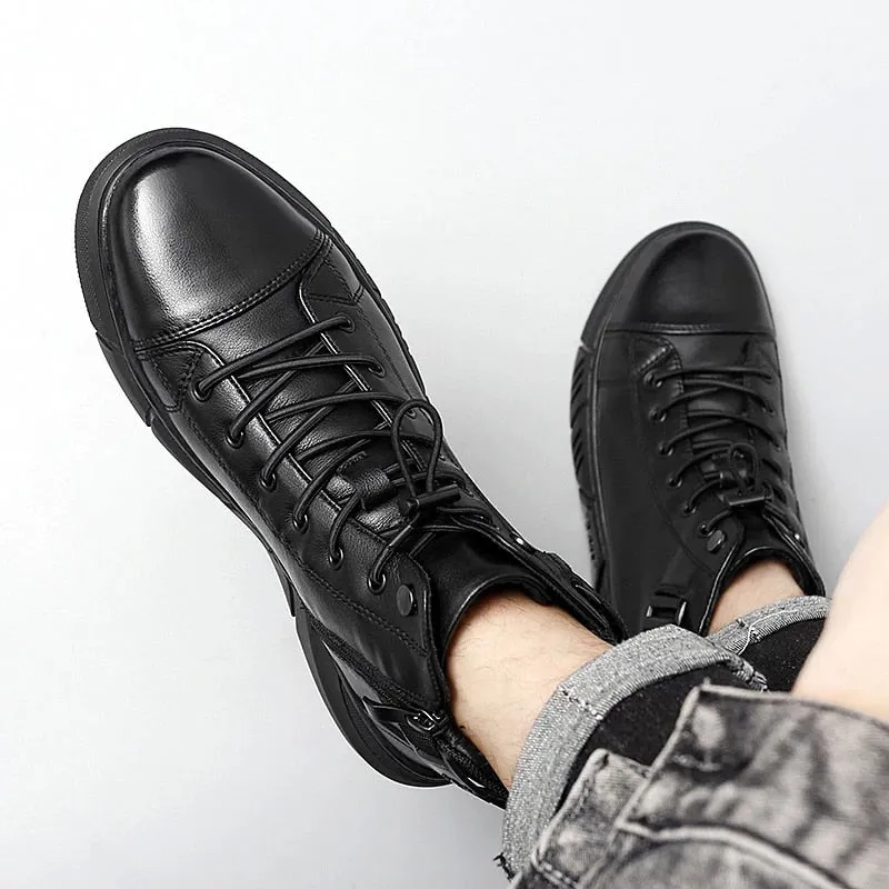 Cuzcare Men Ankle Boots Velcro Leather Walking Orthopedic Shoes