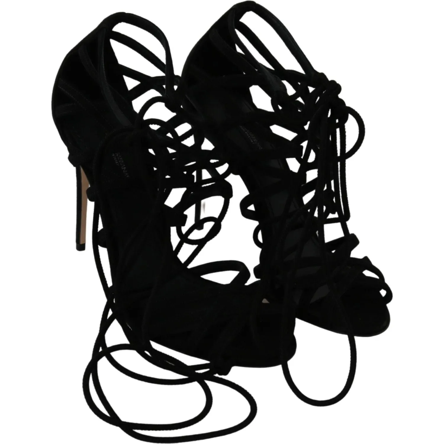 Dolce & Gabbana Elegant Black Suede Stiletto Ankle Strap Sandals