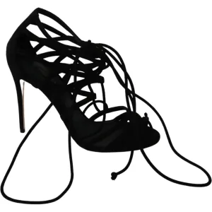 Dolce & Gabbana Elegant Black Suede Stiletto Ankle Strap Sandals