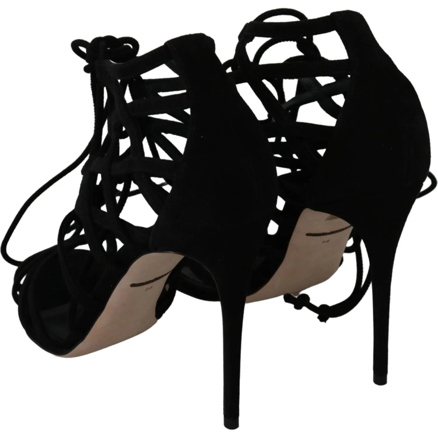 Dolce & Gabbana Elegant Black Suede Stiletto Ankle Strap Sandals