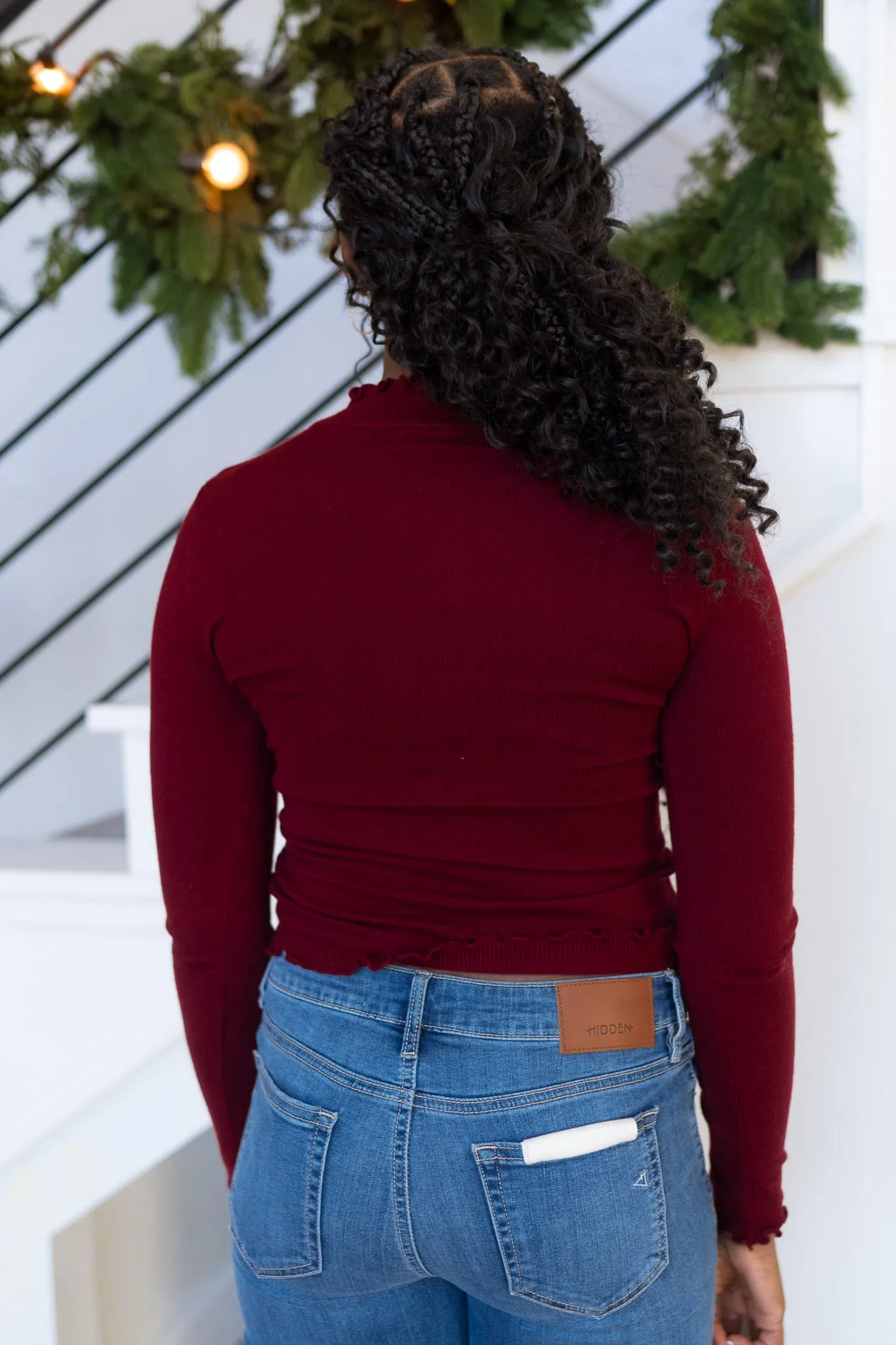 Elle Mock Neck Top - Burgundy