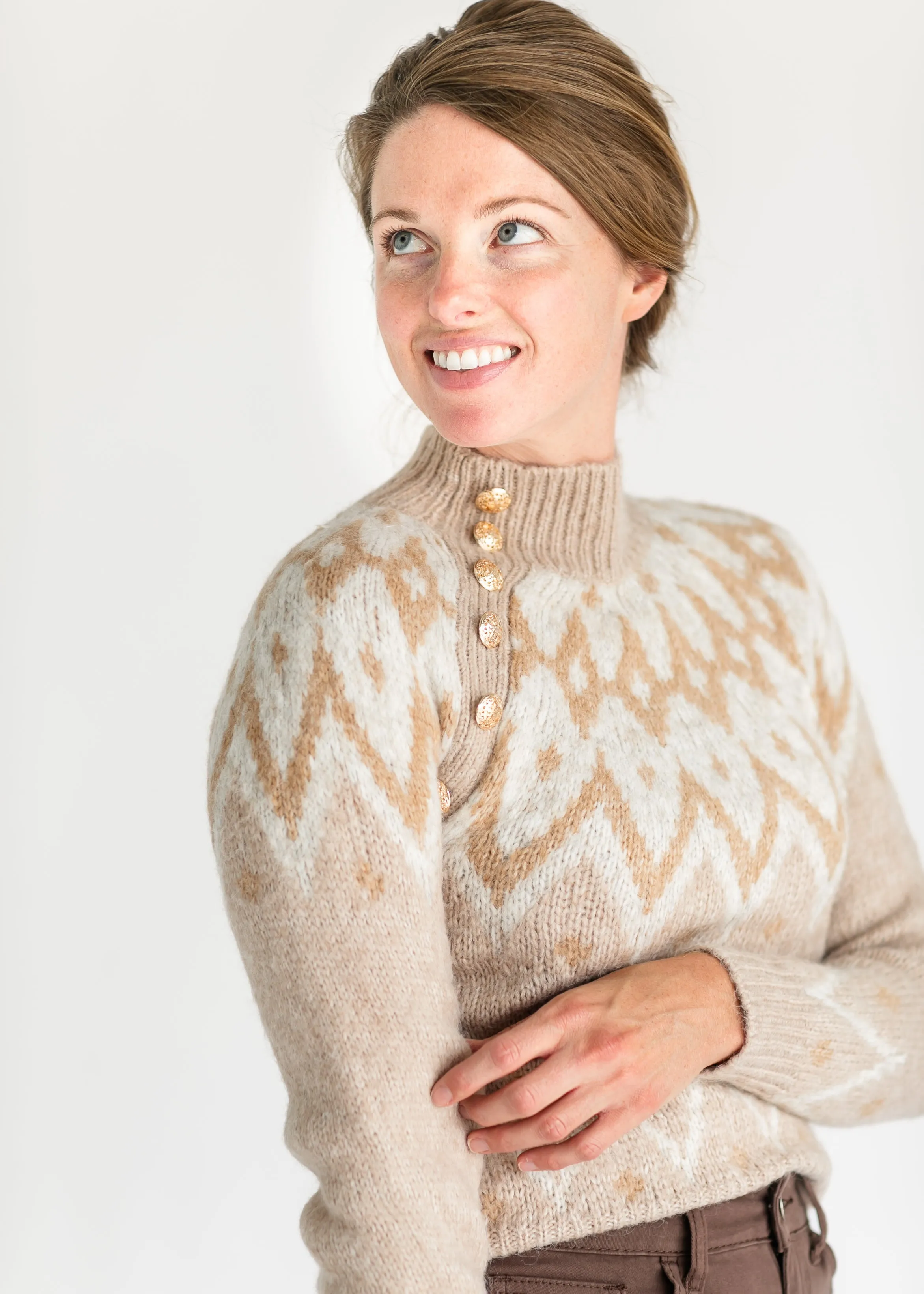 Fair Isle Knit Gold Button Sweater - FINAL SALE